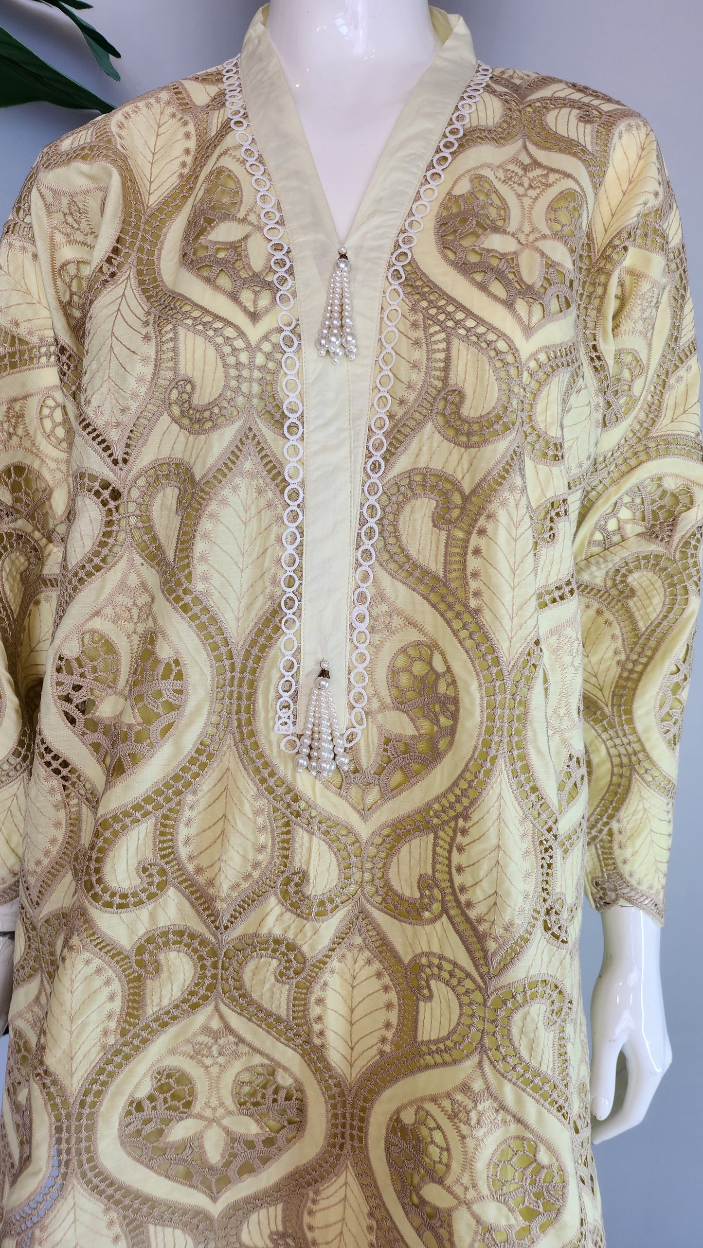 Wajeeha Ansari - Lime with beige cutwork