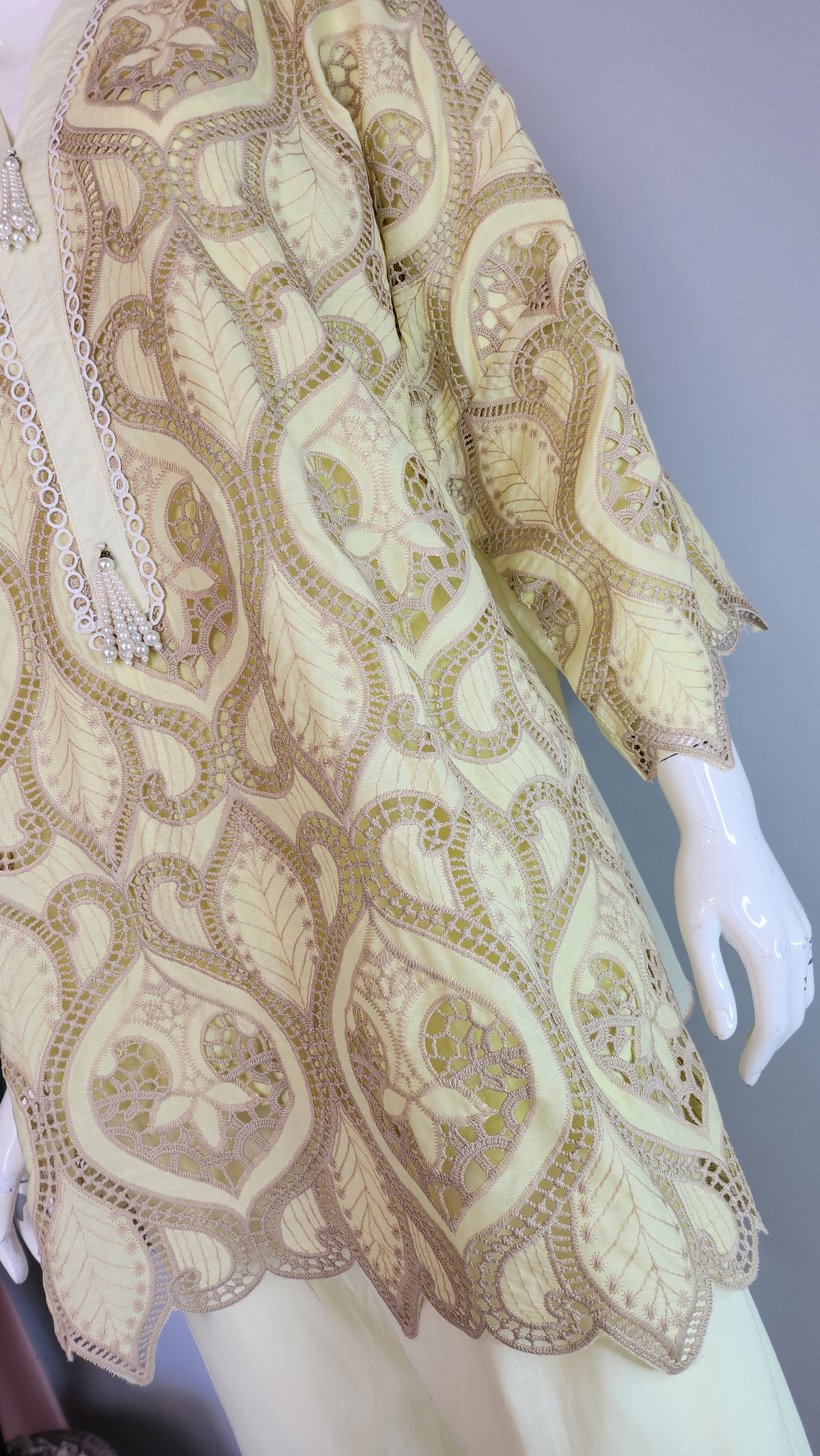 Wajeeha Ansari - Lime with beige cutwork