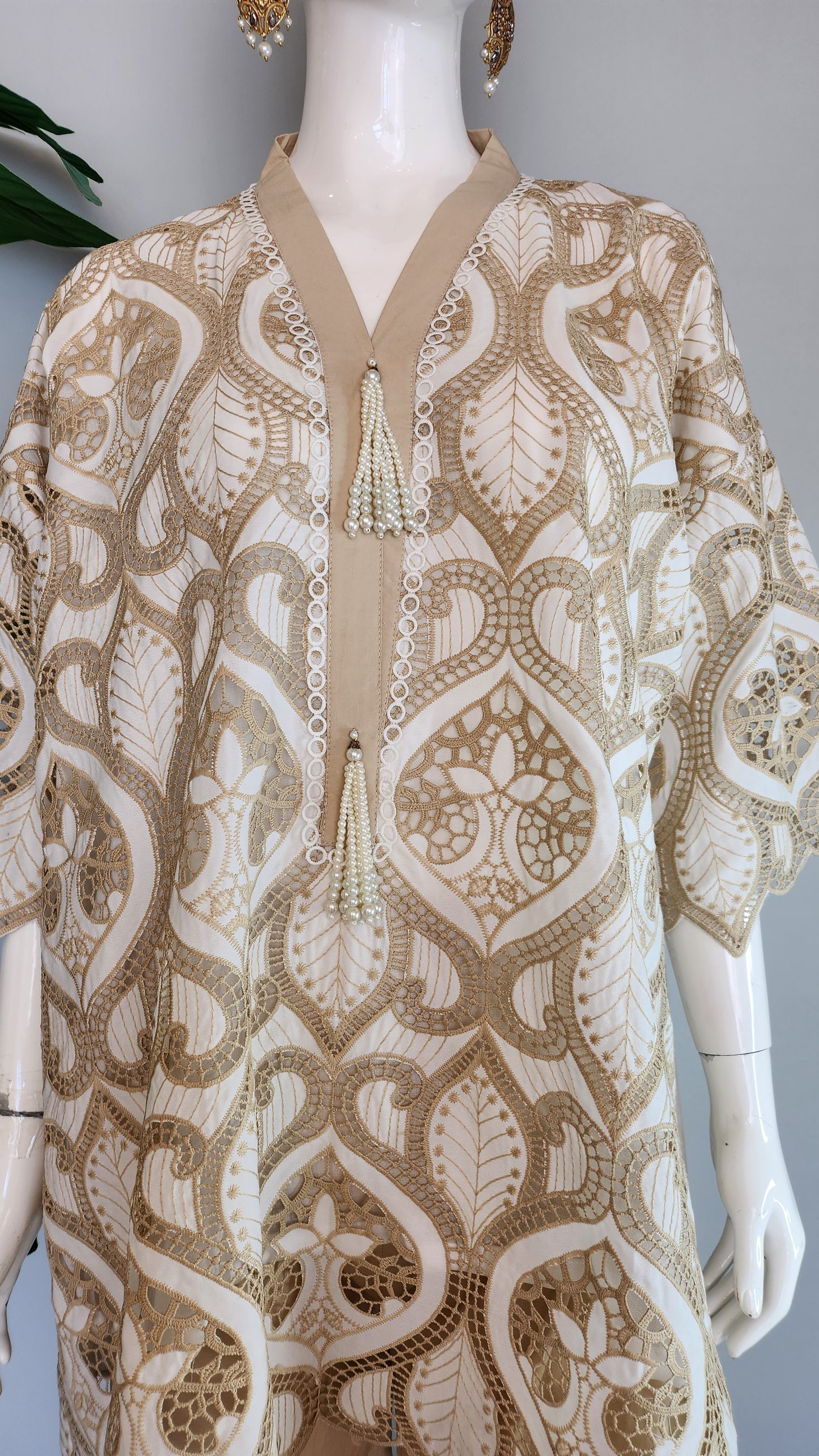 Wajeeha Ansari - Off White with beige cutwork