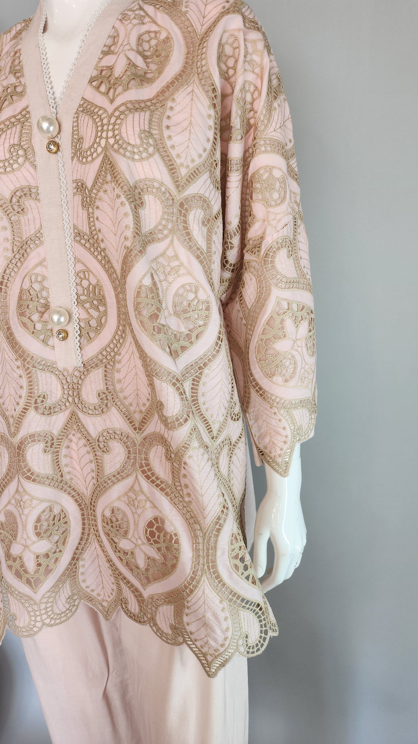 Wajeeha Ansari - Baby Pink Cutwork Coord Set