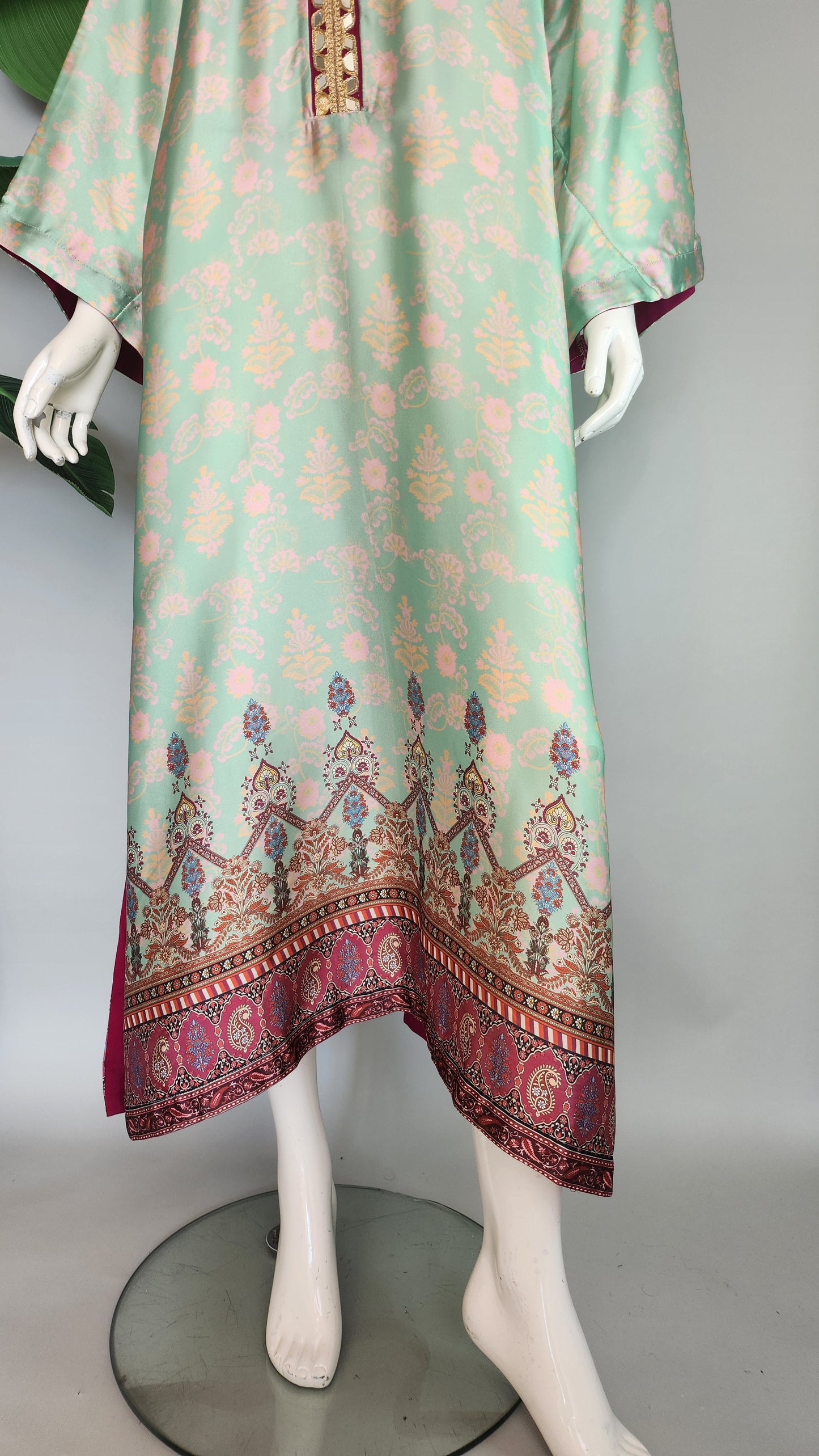 Wajeeha Ansari - Mint Green Printed Silk Kaftan