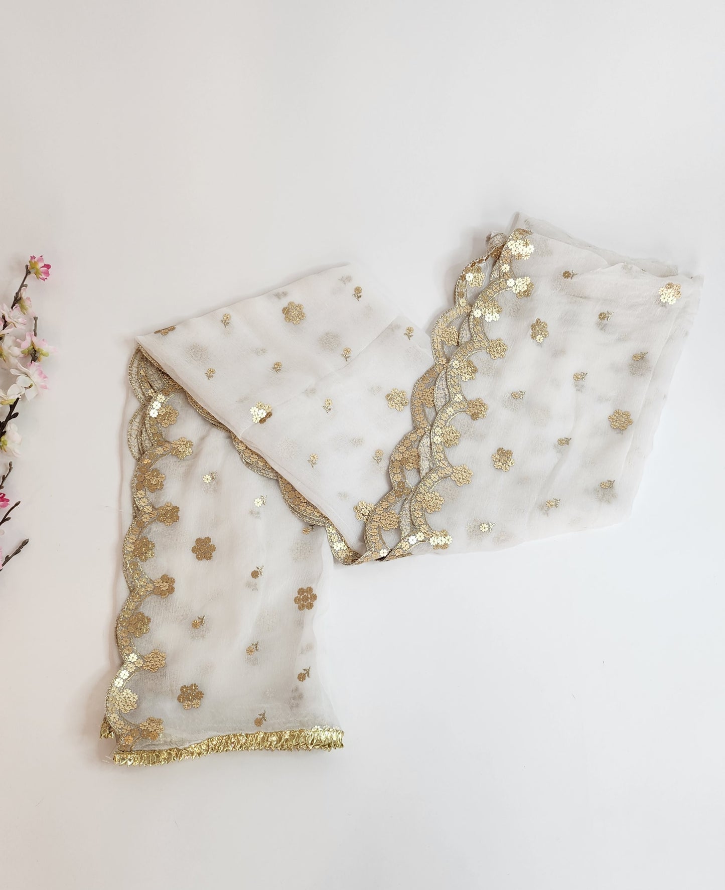 SABEEN MANEKIA -  White- Chiffon Gold Sequence