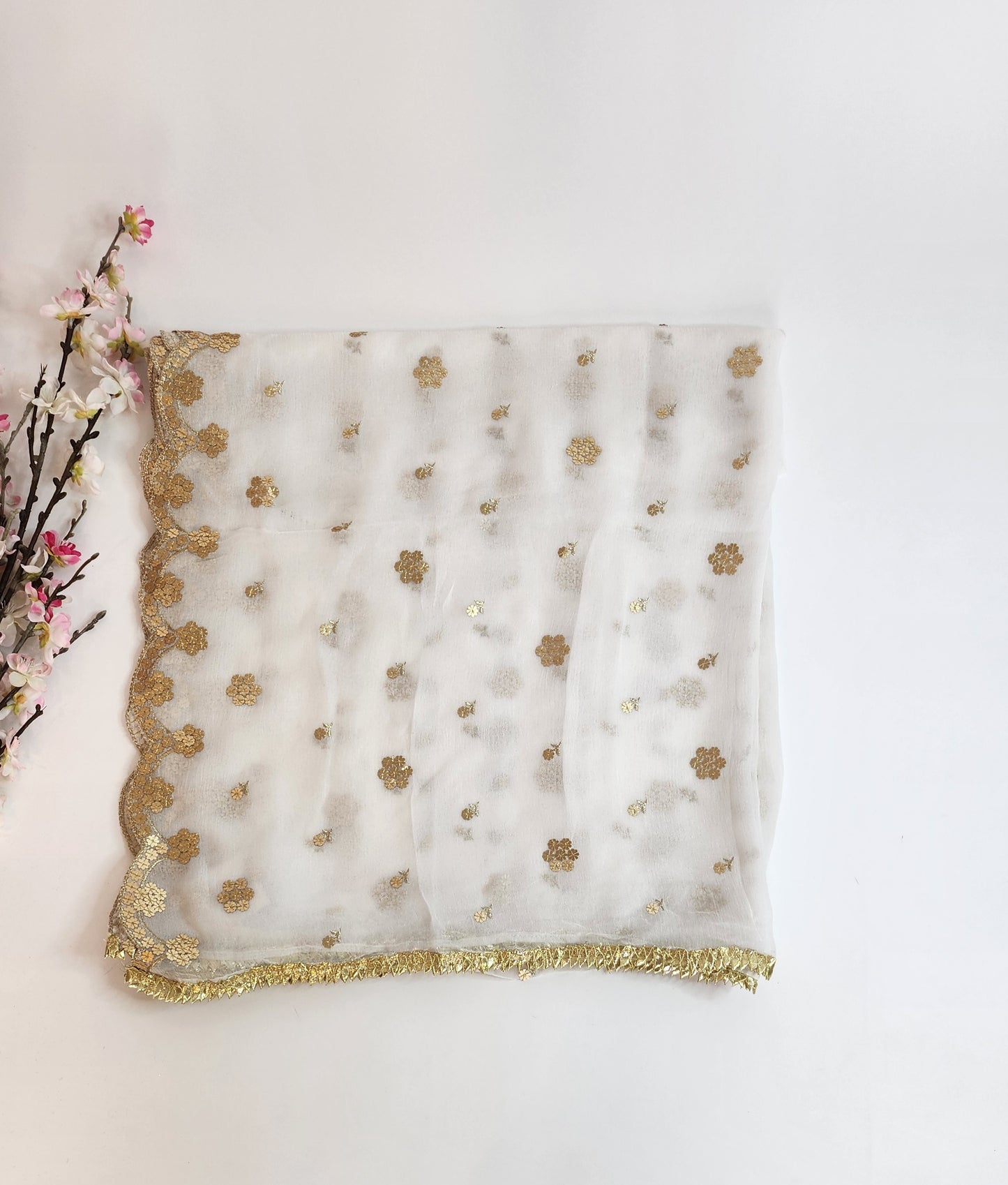 SABEEN MANEKIA -  White- Chiffon Gold Sequence