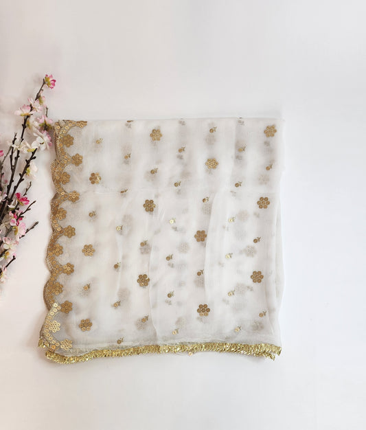 SABEEN MANEKIA -  White- Chiffon Gold Sequence