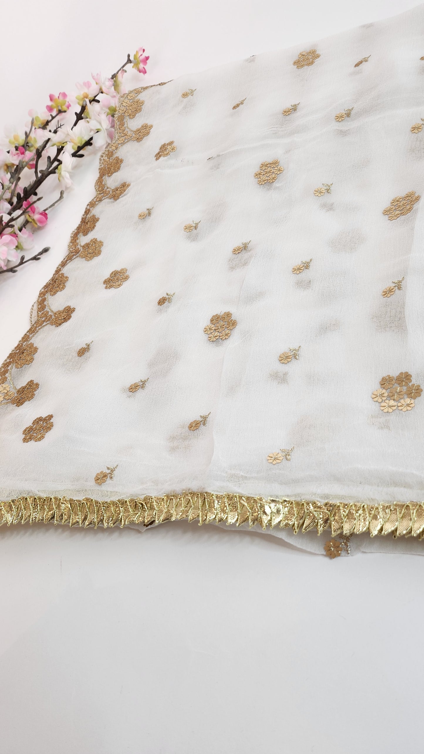 SABEEN MANEKIA -  White- Chiffon Gold Sequence