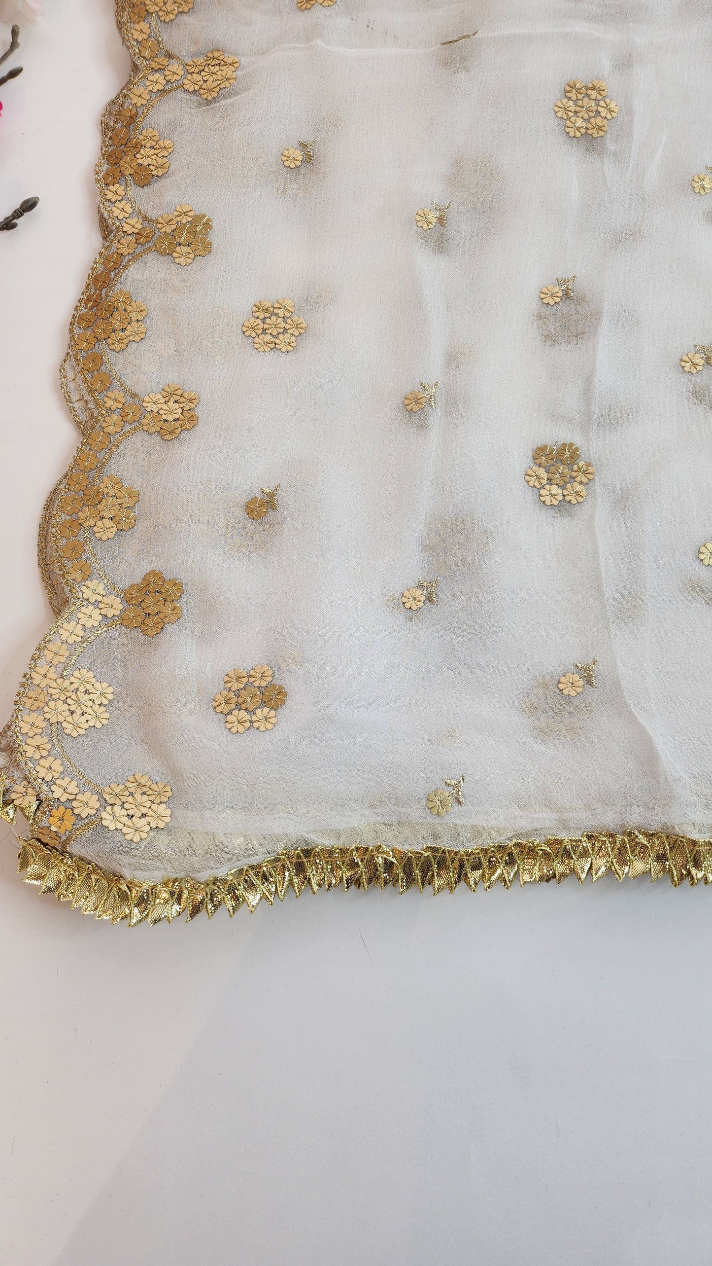 SABEEN MANEKIA -  White- Chiffon Gold Sequence