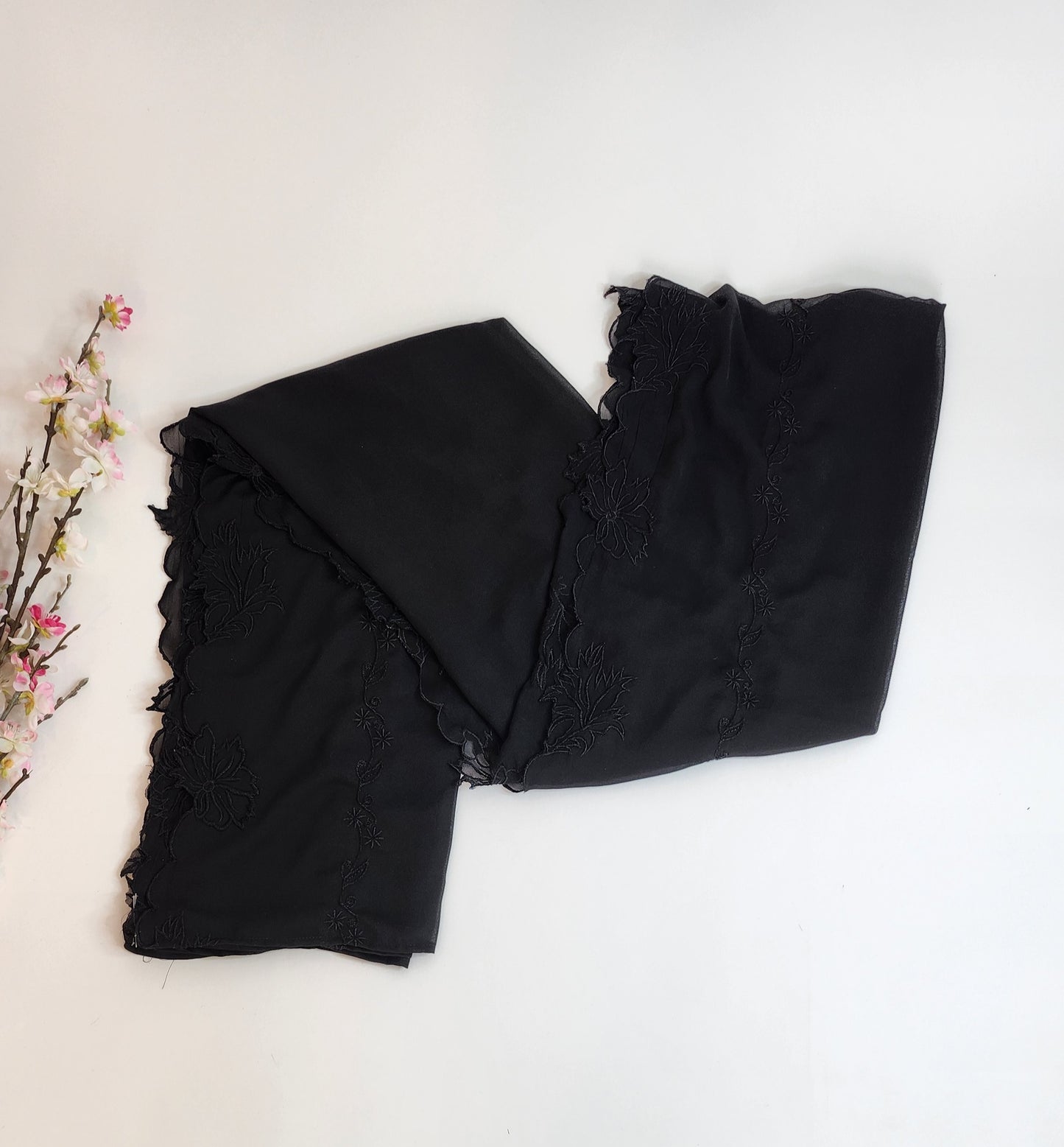 SABEEN MANEKIA - Black- Chiffon Cutwork Dupatta