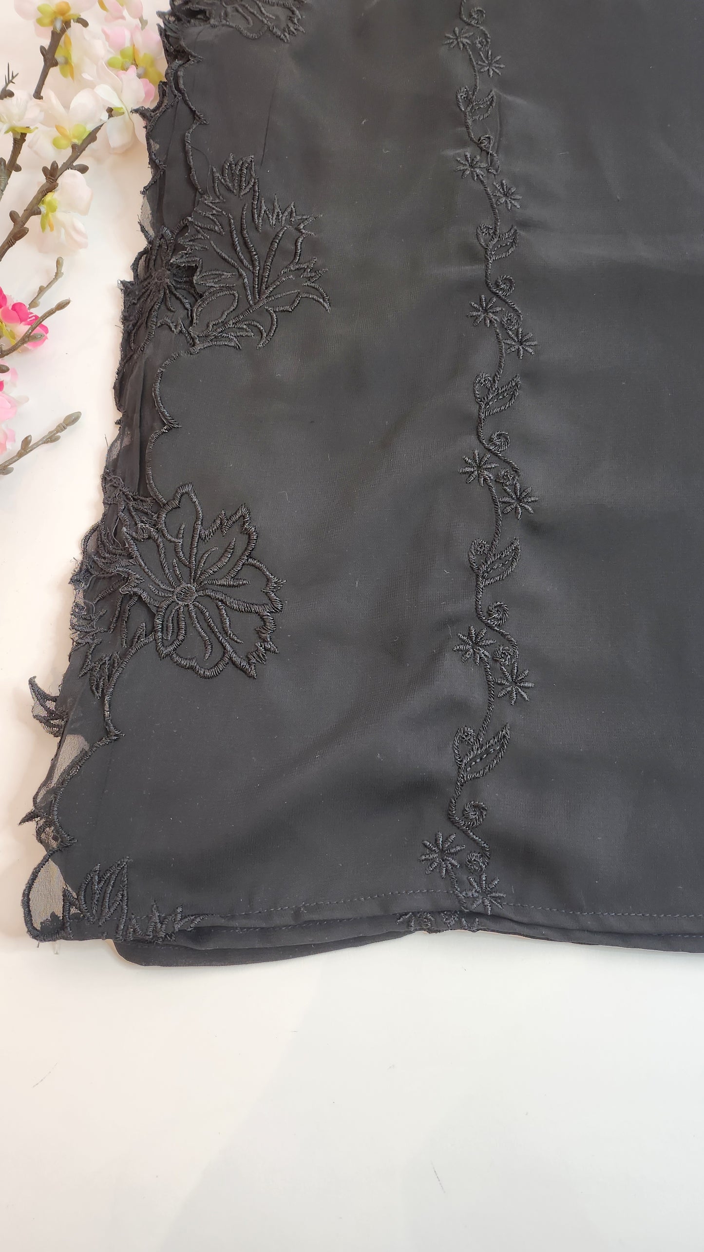 SABEEN MANEKIA - Black- Chiffon Cutwork Dupatta