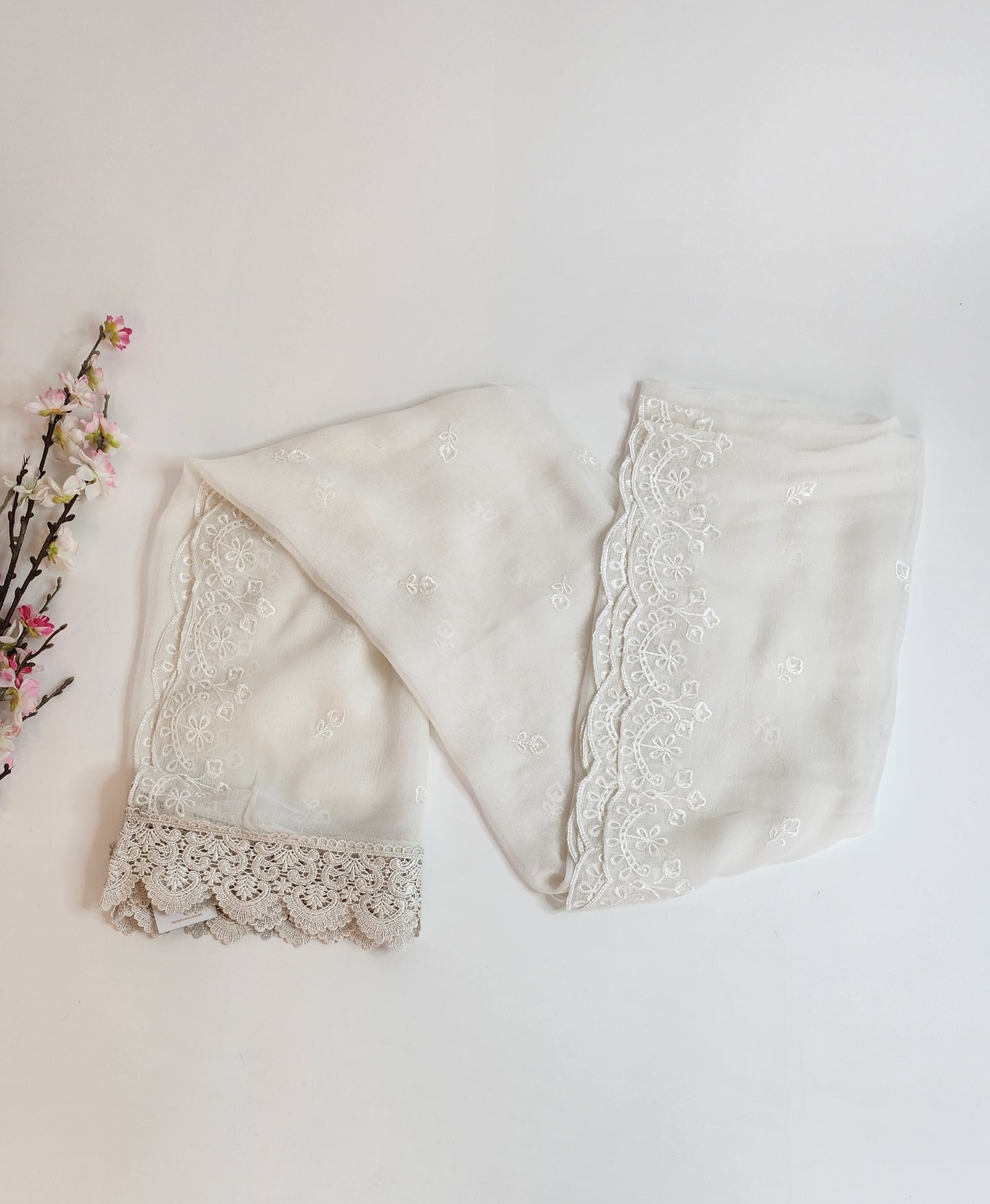 SABEEN MANEKIA - White- Chiffon Emb flower Dupatta
