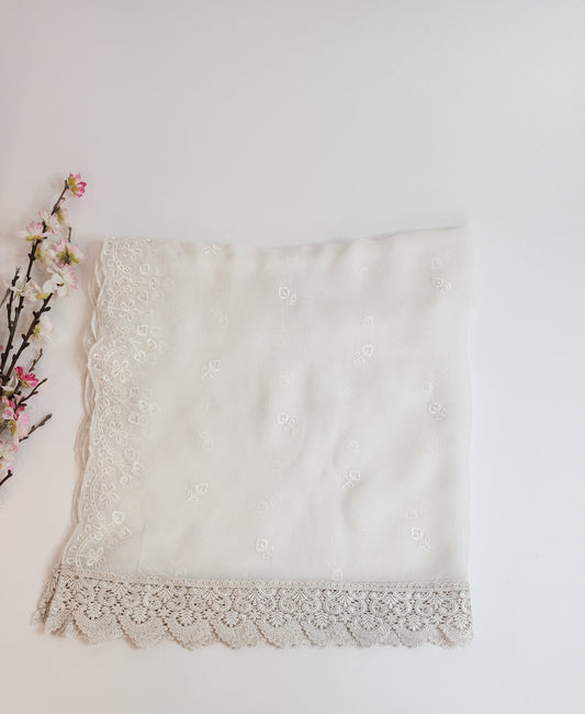 SABEEN MANEKIA - White- Chiffon Emb flower Dupatta