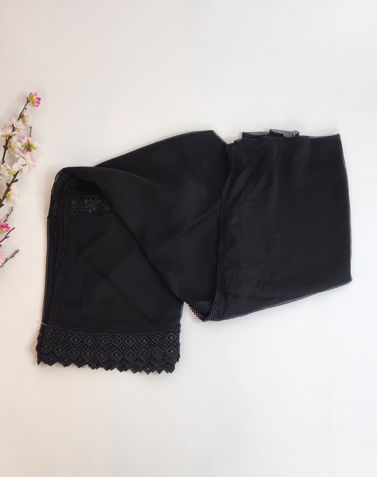 SABEEN MANEKIA - Black- Chiffon with Lace Dupatta