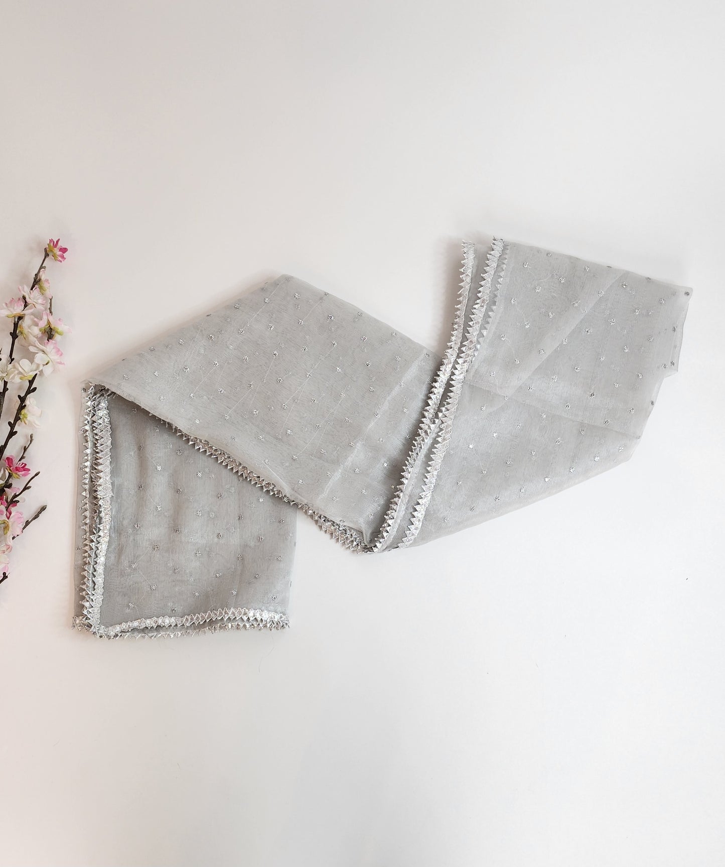 SABEEN MANEKIA - Silver- Mesoori Emb Dupatta