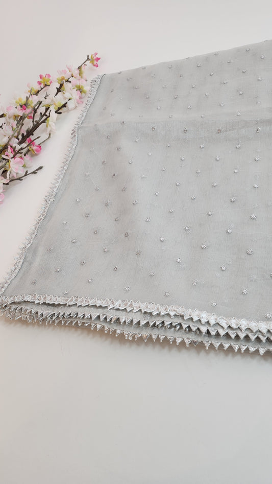 SABEEN MANEKIA - Silver- Mesoori Emb Dupatta