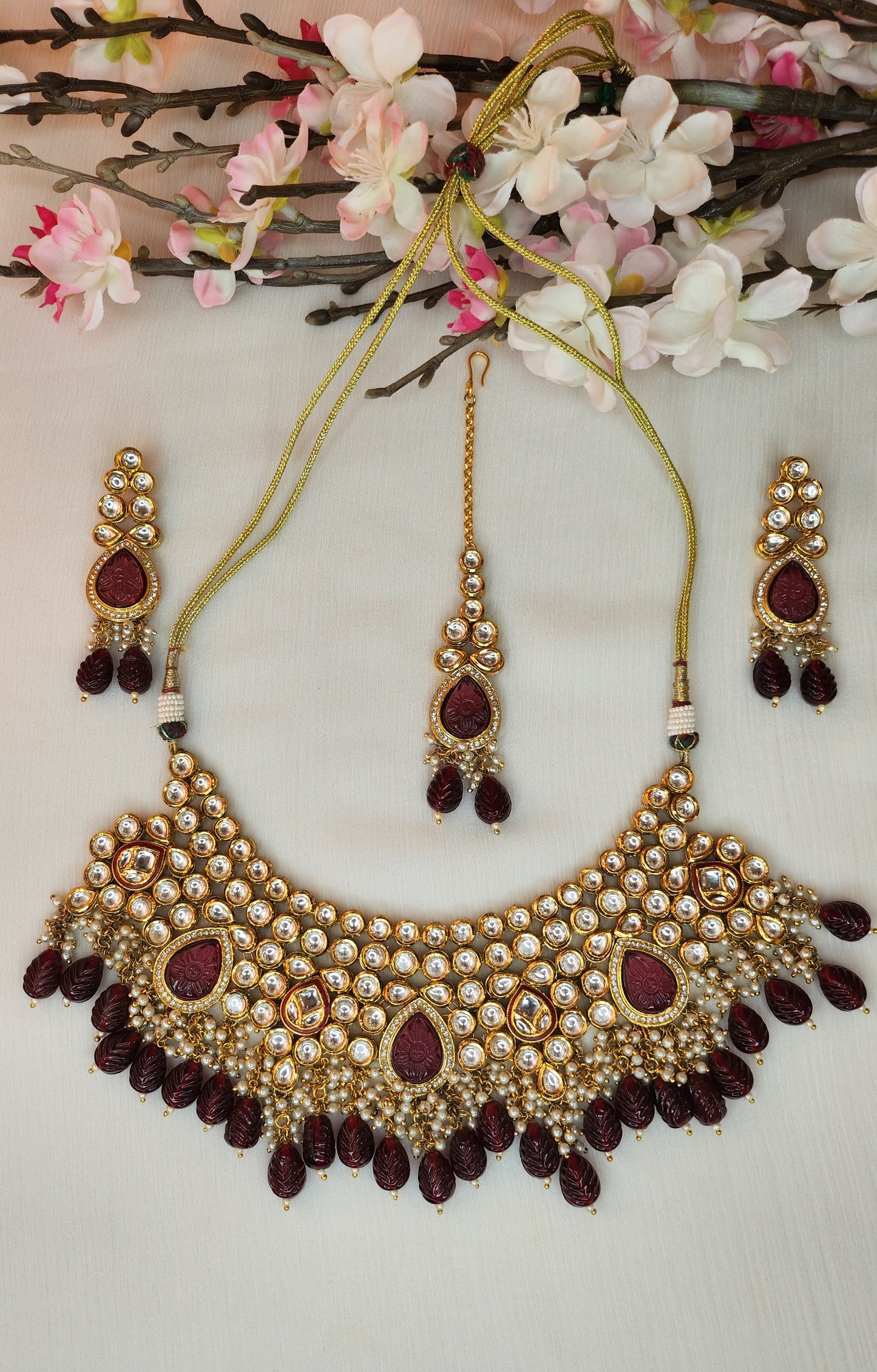 THE BUTTERFLY EFFECT - Kundan with red Stone Set