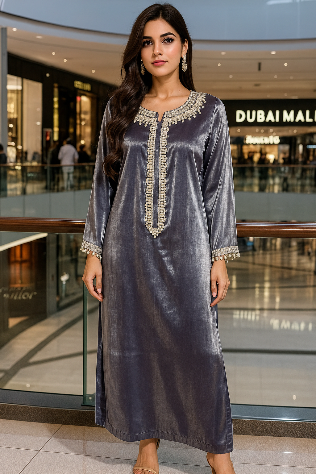 ASHJAIN SAFWAN - Long Kaftan Silver Grey
