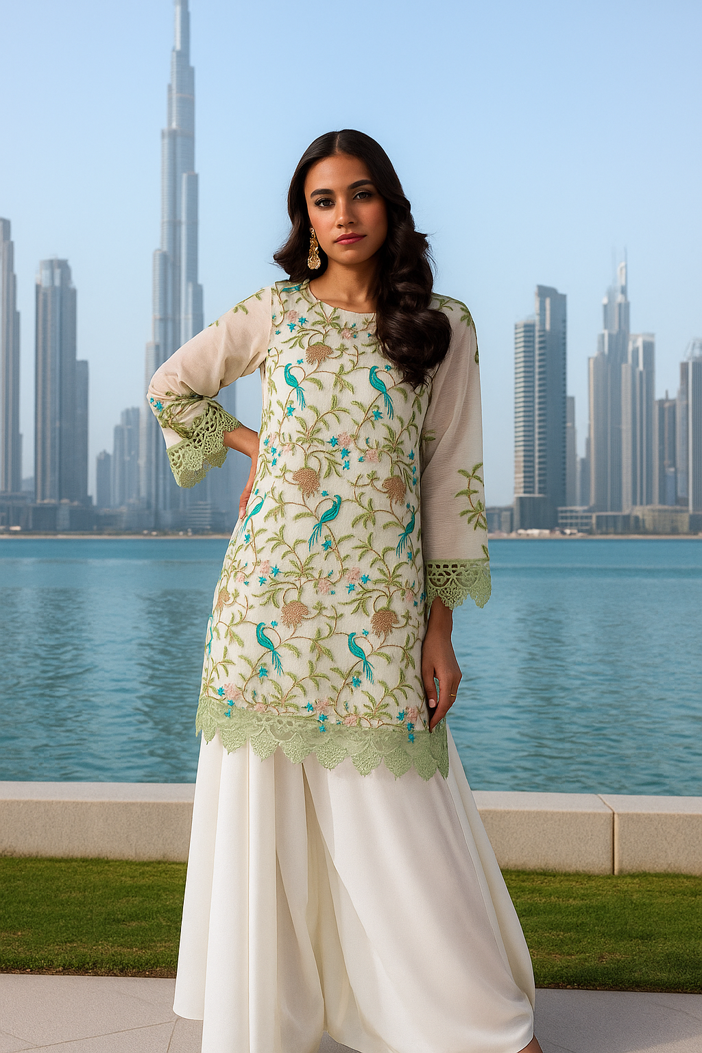 ASHJAIN SAFWAN - Off-White Bird (Farshi Shalwar)