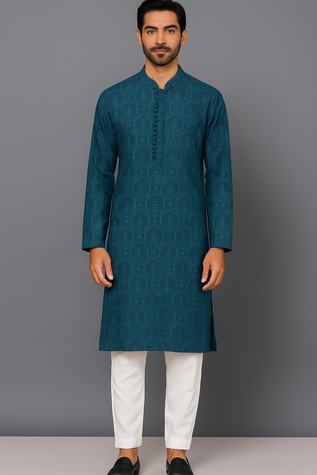 HUMAYUN ALAMGIR (MENSWEAR)- Teal Embroidered