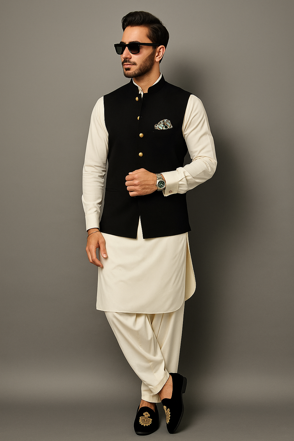 HUMAYUN ALAMGIR (MENSWEAR) - BLACK WAIST COAT