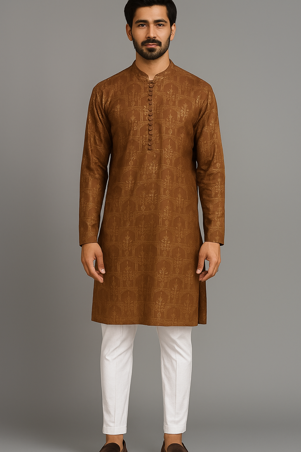 HUMAYUN ALAMGIR (MENSWEAR) - Brown Embroidered