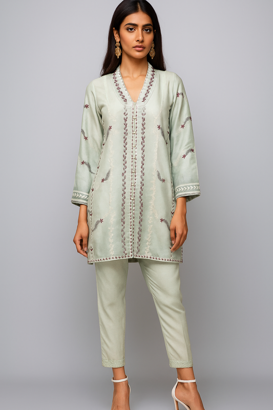 KOMAL LAKHANI - Green And Grey Shaded Aariwork