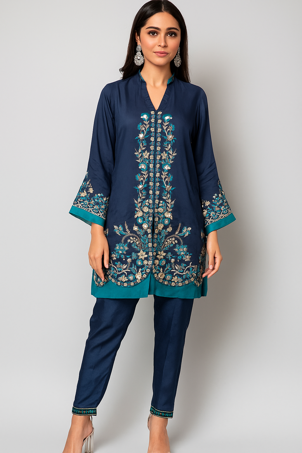 SARAH SHEERAZ - Blue Embroidered Coord Set