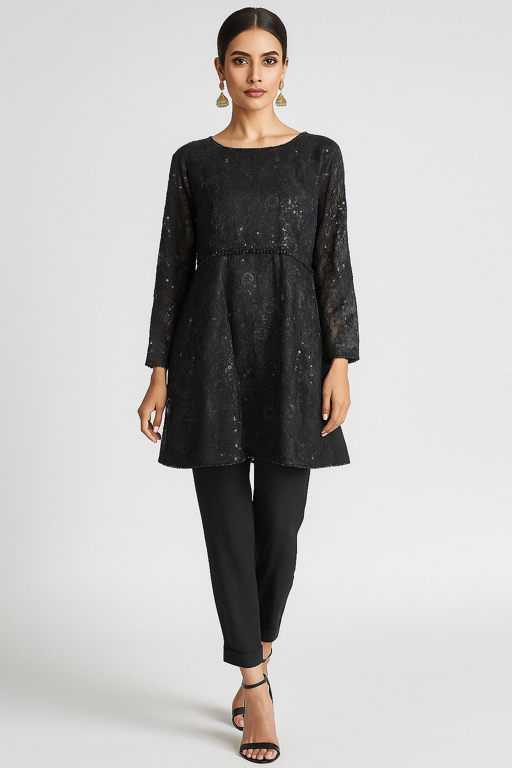 THREADS AND MOTIFS - Black Embroidered Peplum