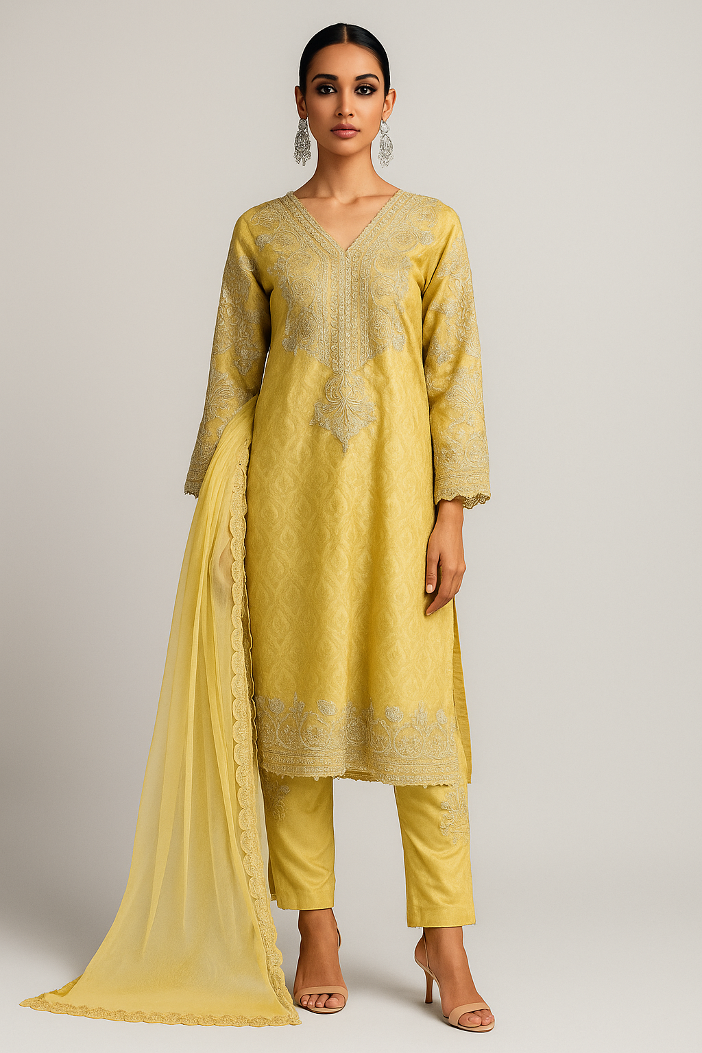 THREADS AND MOTIFS - Lemon Yellow Embroidered
