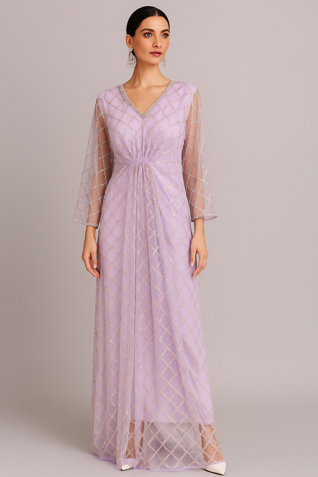 THREADS AND MOTIFS - Lilac Crisscross Beads Kaftan