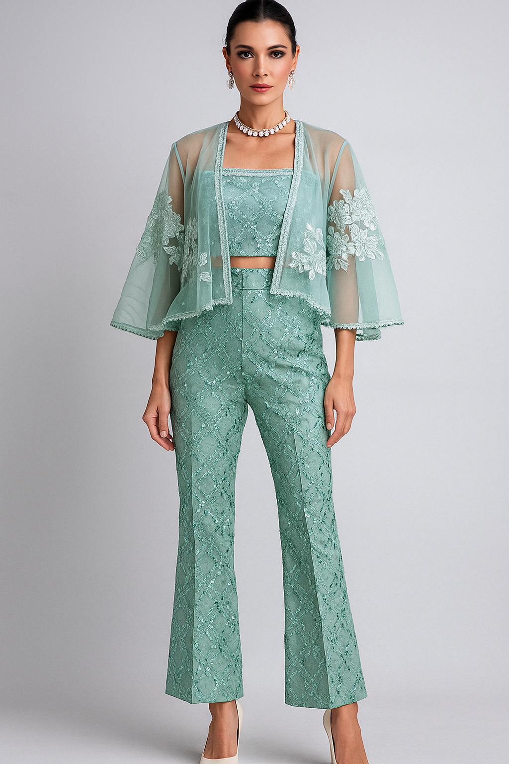 THREADS AND MOTIFS - Light Green Jacket Cape