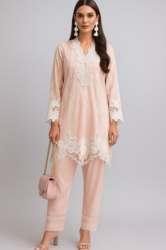 THREADS AND MOTIFS - Pastel Peach Embroidered