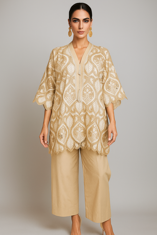Wajeeha Ansari - Off White with beige cutwork