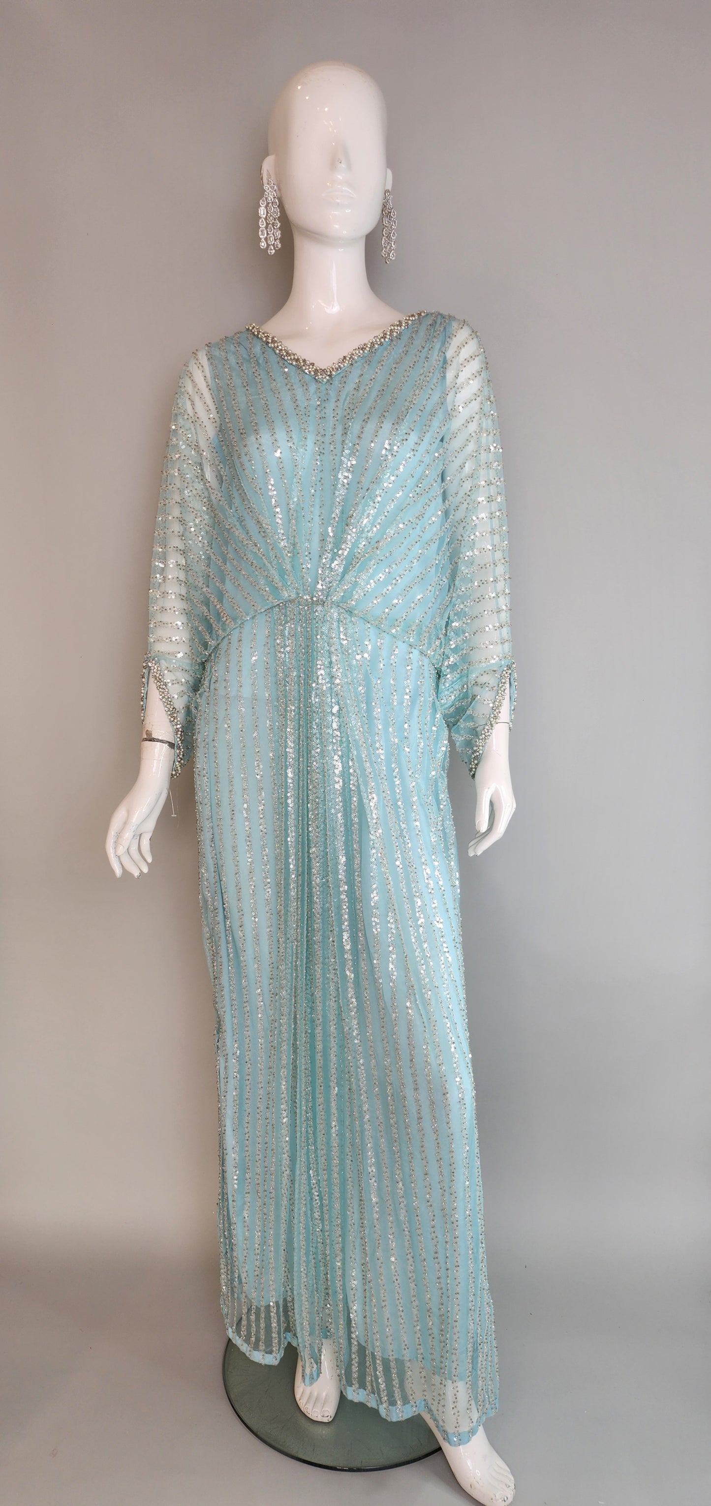 THREADS AND MOTIFS - Light Blue Straight Beads Kaftan
