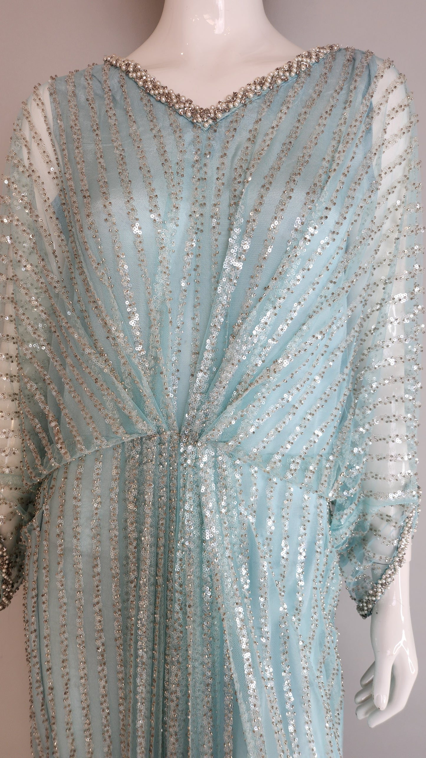 THREADS AND MOTIFS - Light Blue Straight Beads Kaftan