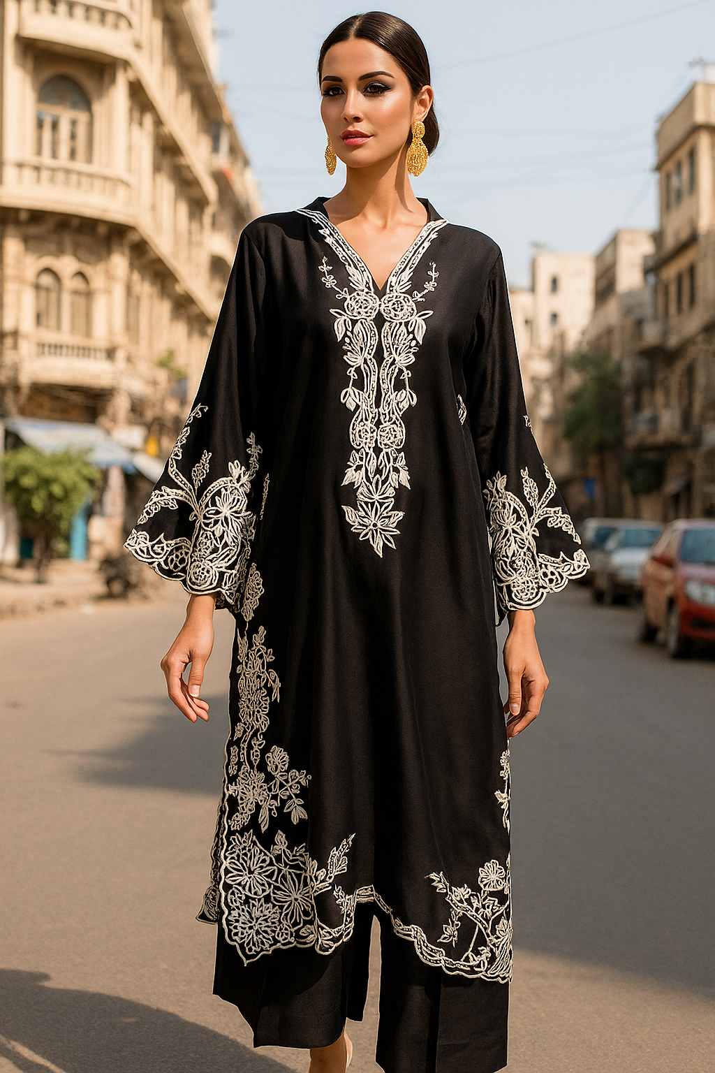 SEEMA IFTIKHAR - Black with white emboidery work