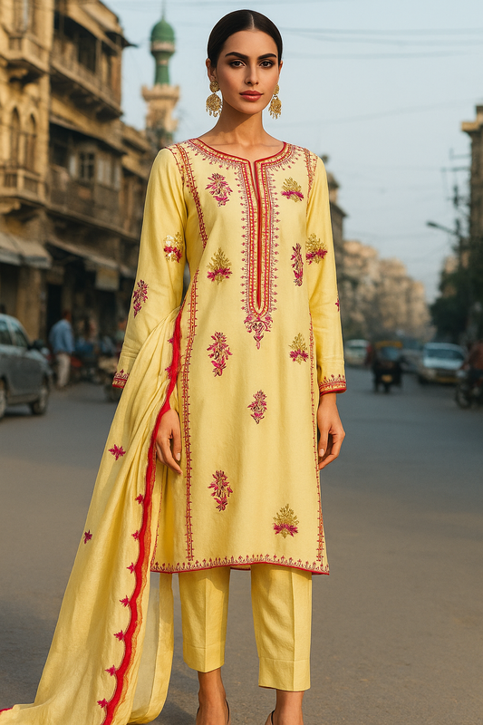 SEEMA IFTIKHAR - Lime Color Yellow  Kurta