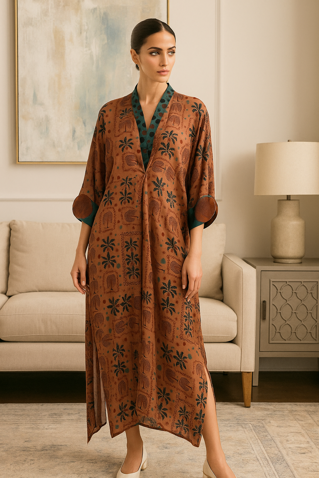 KARISHMA TALREJA - Brown printed kaftan