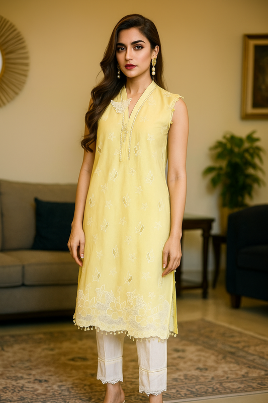 THREADS AND MOTIFS - Yellow Color Embroidered Sleeveless