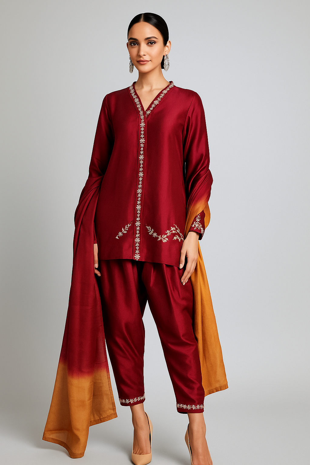 FARAH ZUBAIR - Red Rawsilk