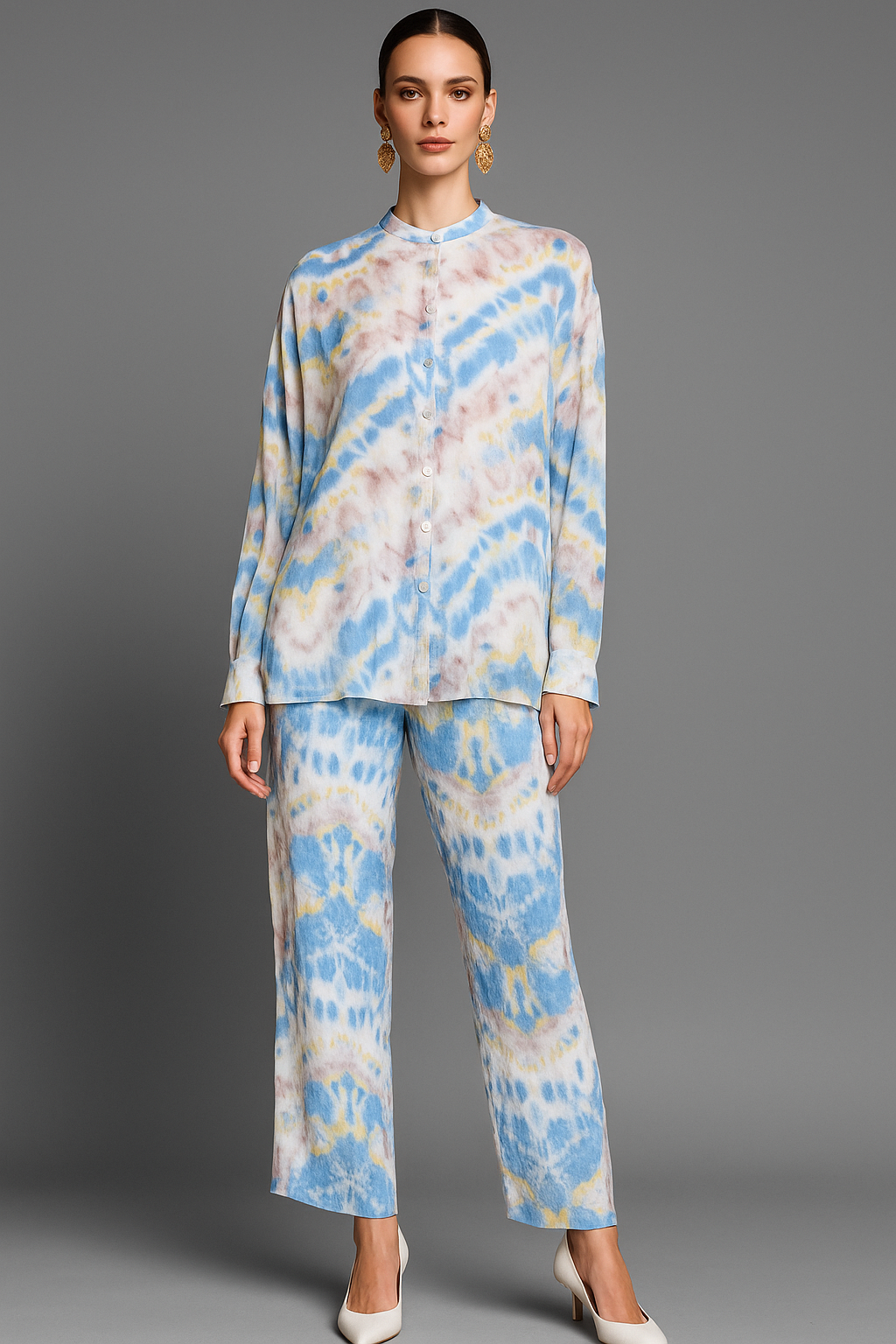 SOBIA GULZAD - White Blue Tie Dye Set