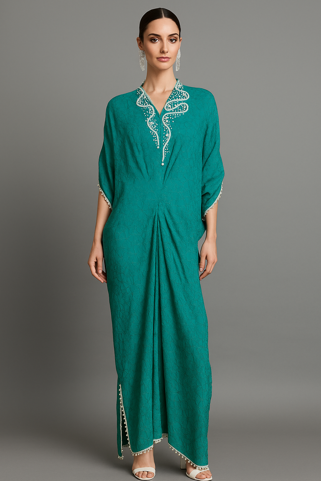 ZAINAB ZULFIQAR - Naz Kaftan in Teal Green Color