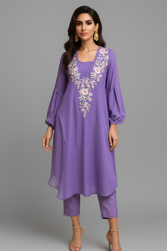 MARIA RAO - Lilac Embroidered Top