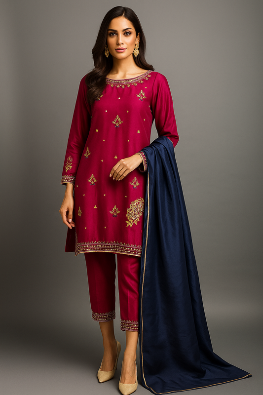 KOMAL LAKHANI - Maroon blue embroidered