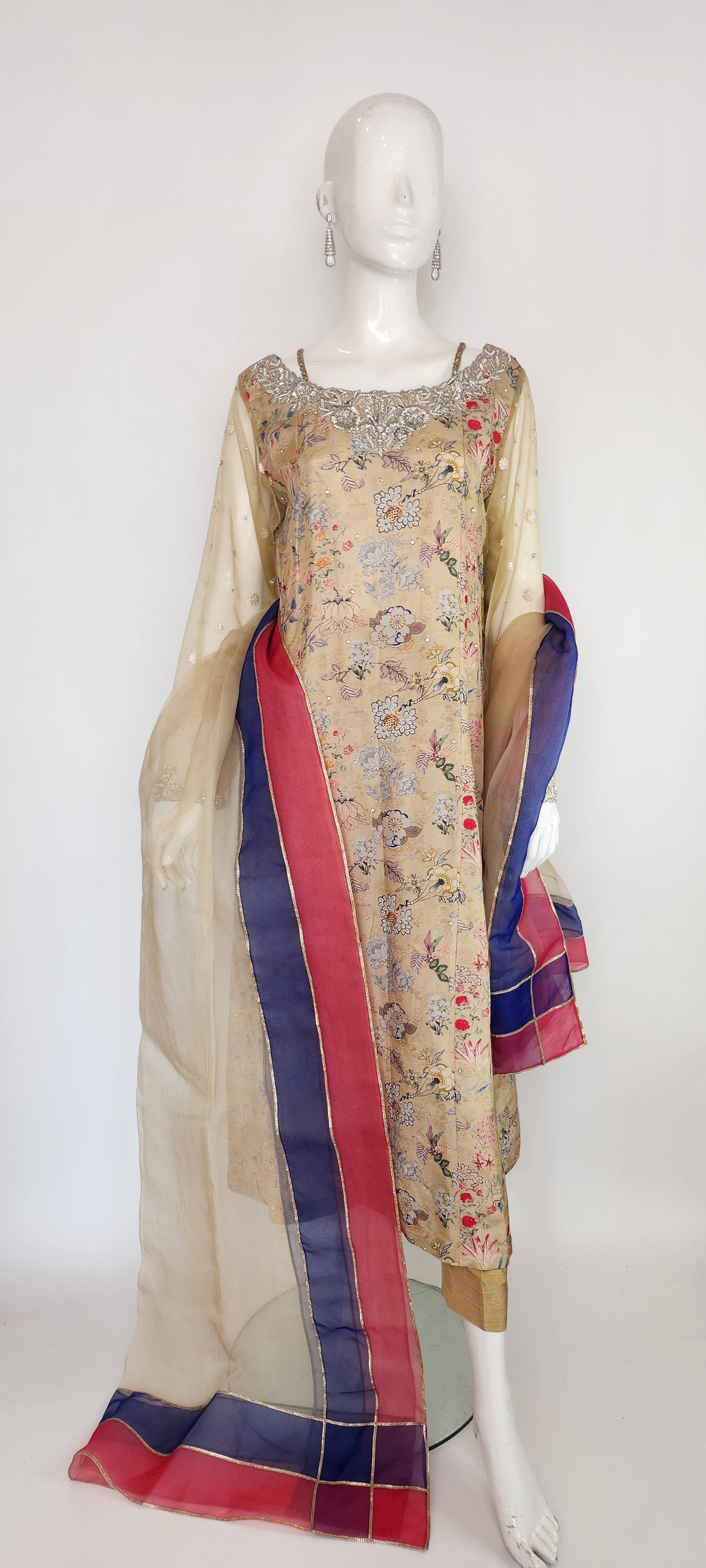 MAHOGANY - Beige with print pink and blue