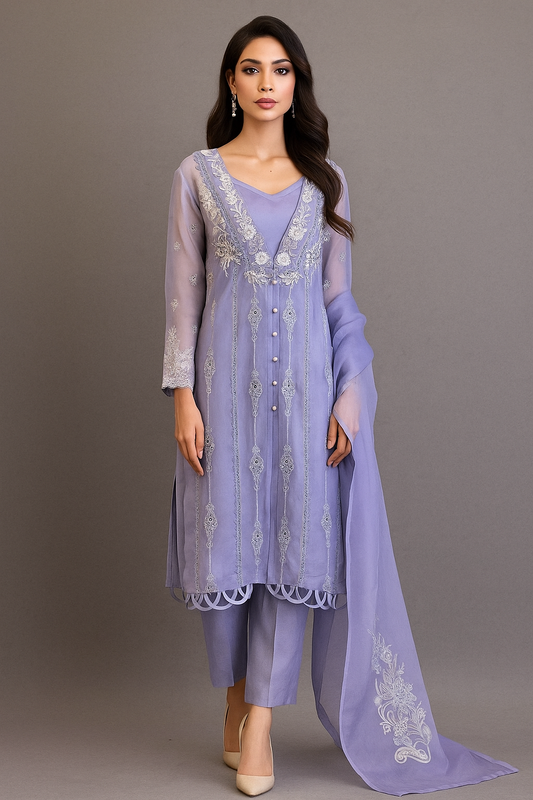 FARAH ZUBAIR - Light Purple Blue organza Jacket