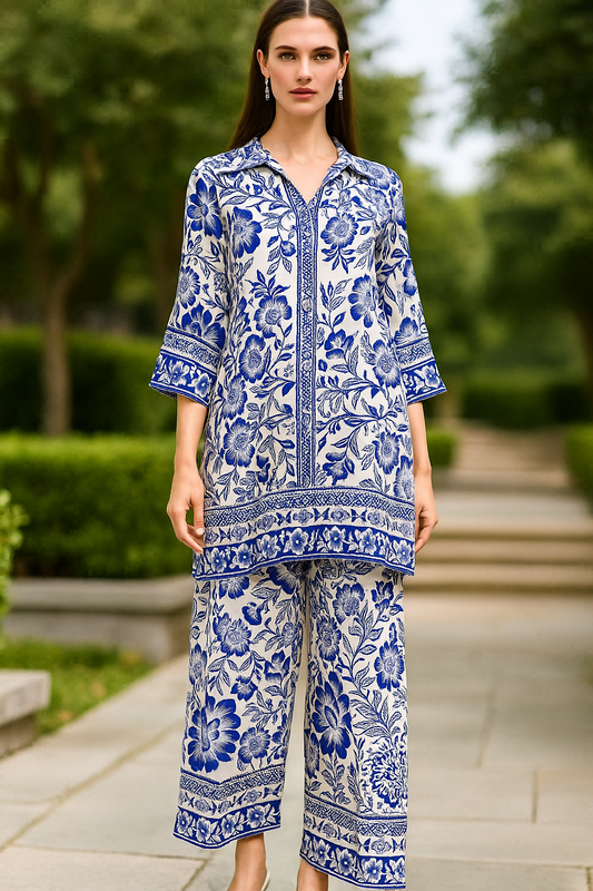 AMNA IQBAL - Blue Printed Coord Set