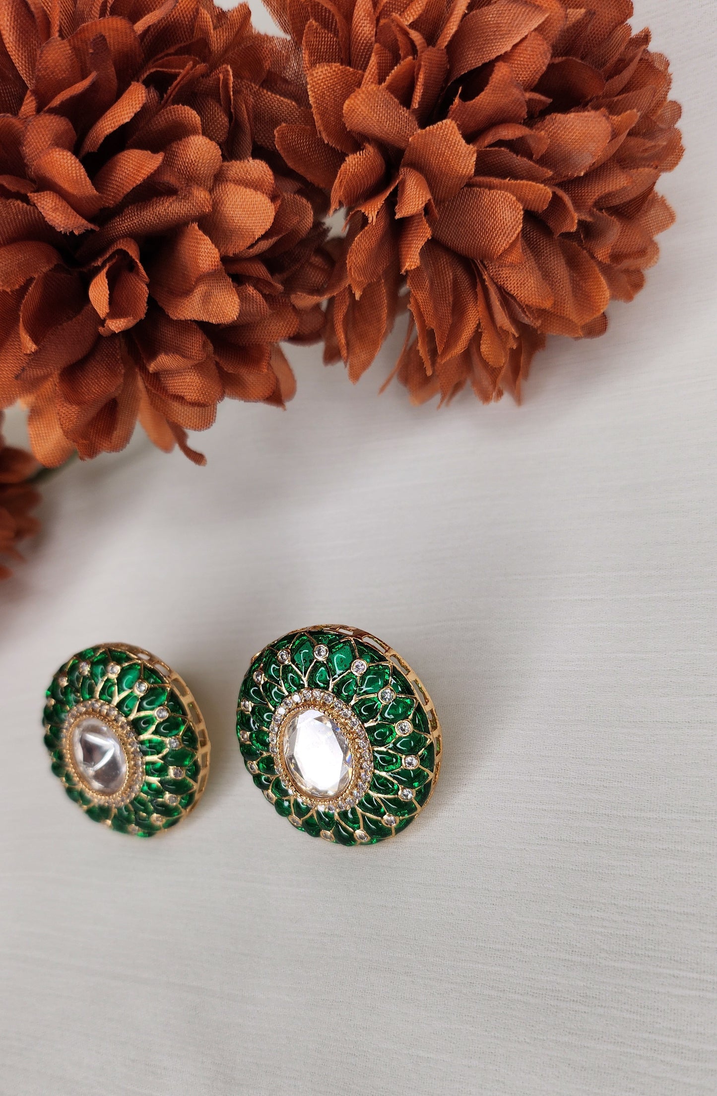 Dahlia by Sehar Zafar - Round Green and Kundan Earrings