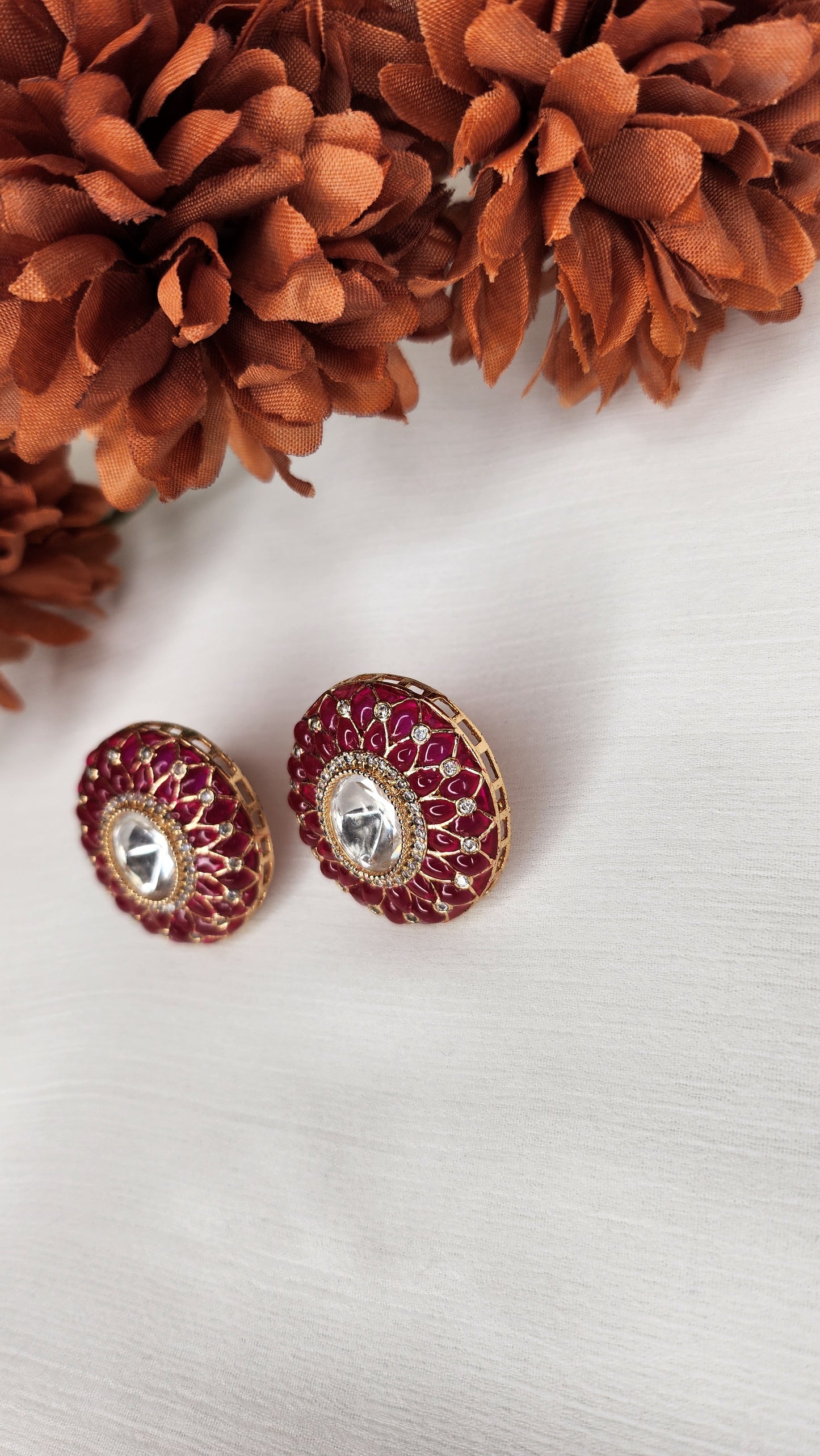 Dahlia by Sehar Zafar - Round Rubylite and Kundan Earrings