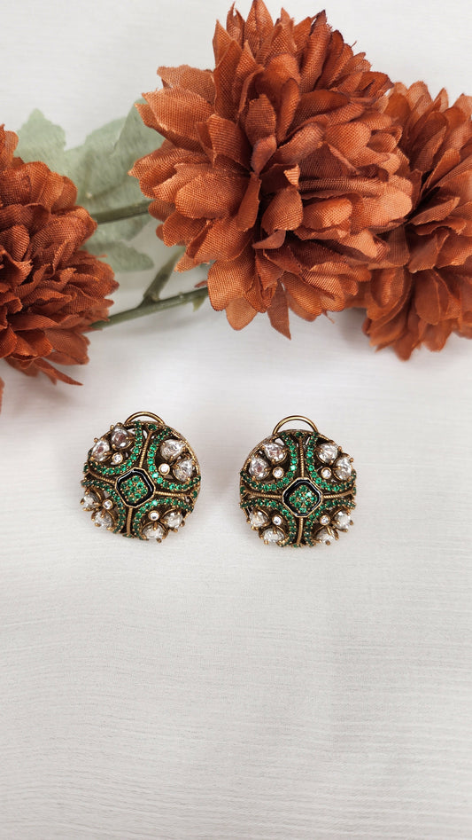 Dahlia by Sehar Zafar - Small Green Stone Round Earrings