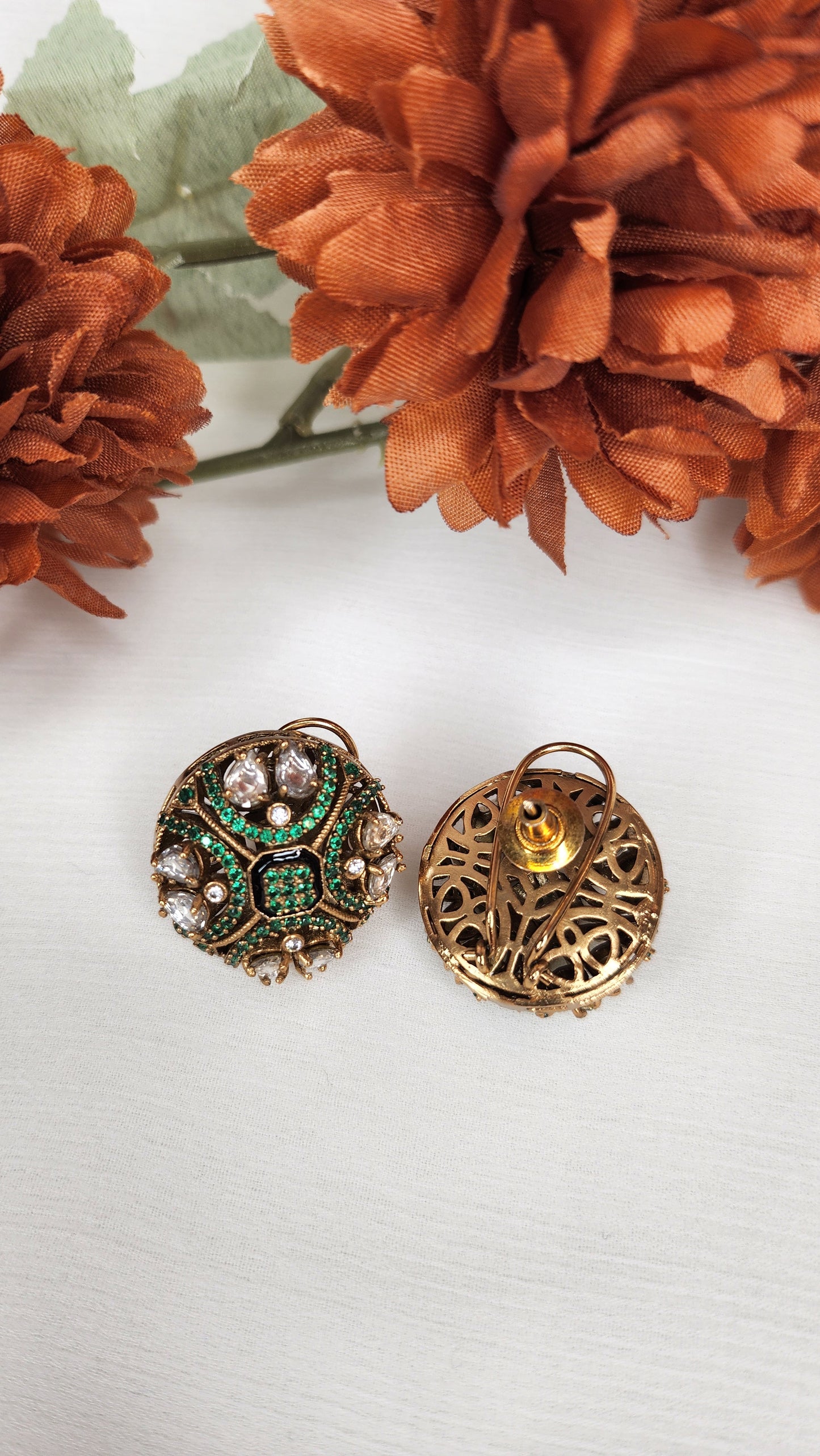 Dahlia by Sehar Zafar - Small Green Stone Round Earrings
