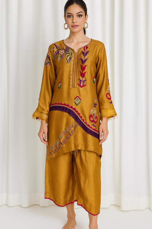 SAMMY K - Mustard multi color embroidery